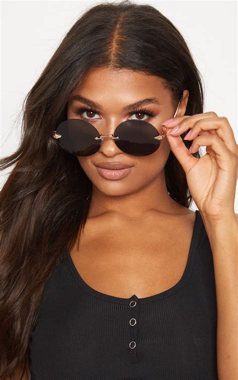 Black Frameless Round Sunglasses Curve Prettylittlething Aus