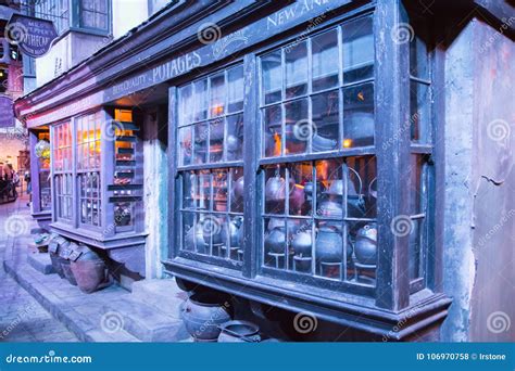 Shops Windows Display With Magic Objects In Diagon Alley From Harry