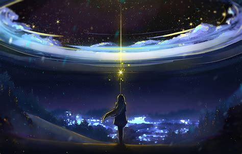 32 Anime Night Sky Wallpaper Hd