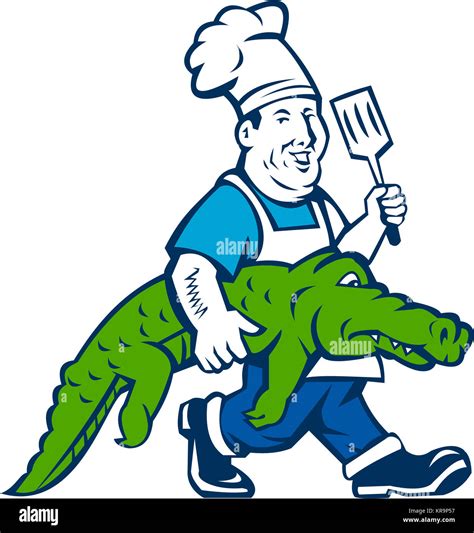 Chef Alligator Spatula Walking Cartoon Stock Photo Alamy