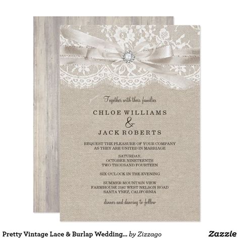 Pretty Vintage Lace And Burlap Wedding Invitation Zazzle Burlap