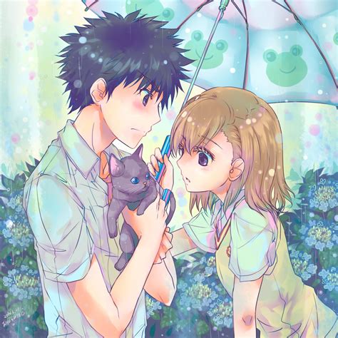 Umbrella Anime Couple Cat Cute Girl Boy Rain Love Wallpaper 1600x1600