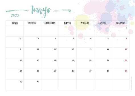 Calendario Mensual Mayo 2022