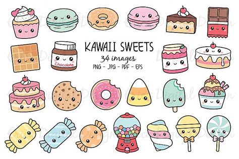 Kawaii Sweets Clipart Set 34 Cute Food Images 520385 Kawaii