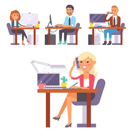Vector Flat People Work Place Business Worker Person Working On Laptop