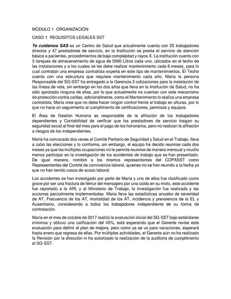 Caso 1 asdfsdfgs MÓDULO 1 ORGANIZACIÓN CASO 1 REQUISITOS LEGALES