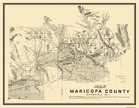 Historic Map Of Maricopa County Arizona 1889 County Map Arizona