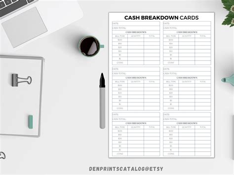 Cash Breakdown Count Sheet Printable Cash Breakdown Cards Etsy Australia