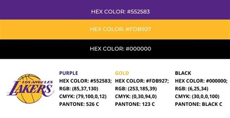 Los Angeles Lakers Colors Hex Rgb Cmyk And Pantone