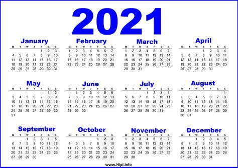 Printable yearly calendar for 2021. Free Printable Calendar 2021 UK - Blue - Hipi.info | Calendars Printable Free