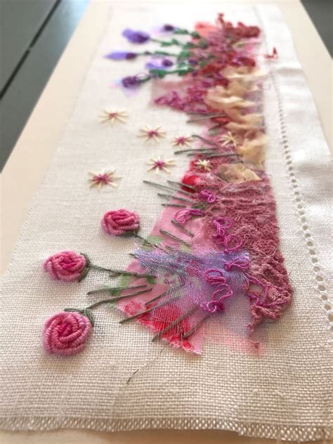 Hand Embroidered Garden Border With Layers Of Organza And Dyed Lace