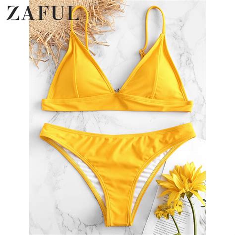 Zaful 2019 New Summer Women Solid Bikini Set Push Up Unpadded Bra