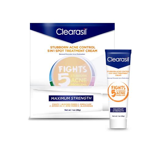 Clearasil Benzoyl Peroxide Stubborn Acne Spot Treatment Cream 1 Oz