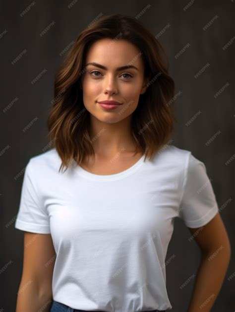 Premium Ai Image Beatiful Handsome Woman In White Tshirt Realistic T Shirt Mockup
