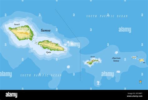 Highly Detailed Physical Map Of Samoa And American Samoa In Vector