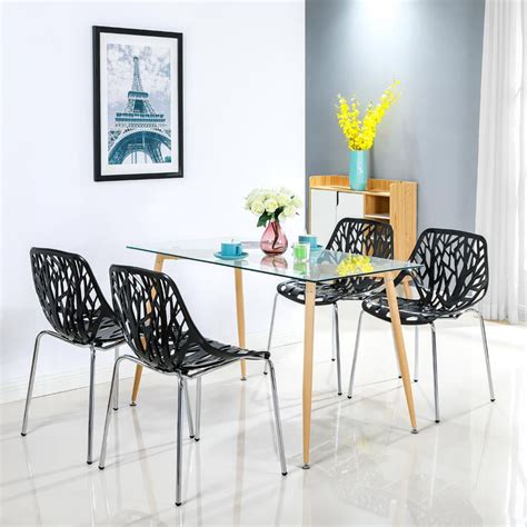 Ktaxon 5 Piece Kitchen Dining Table Set With Glass Table Top 4 Chairs For Breakfast Dining Room