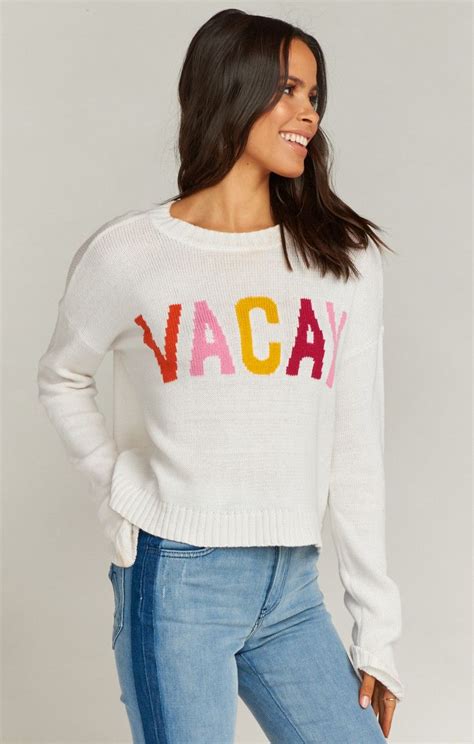 Cropped Varsity Sweater ~ Vacay Graphic Varsity Sweater Sweaters