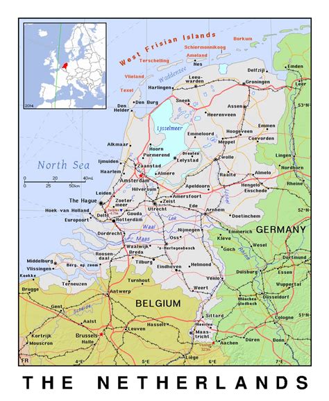 detailed political map of netherlands with relief netherlands europe mapsland maps of
