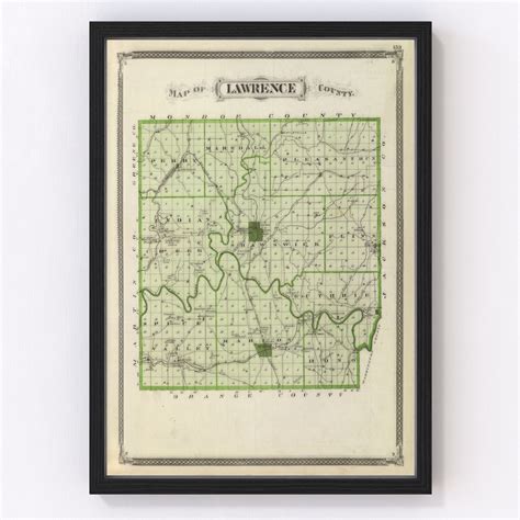 Vintage Map Of Lawrence County Indiana 1876 By Teds Vintage Art