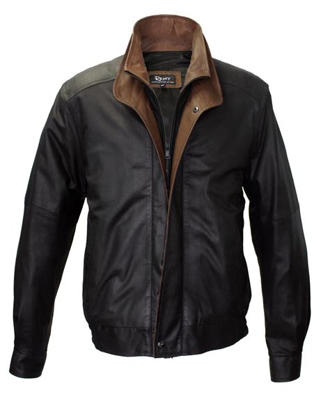 Remy Leather Mens Double Collar Peatdakota Lambskin Leather Bomber Jacket