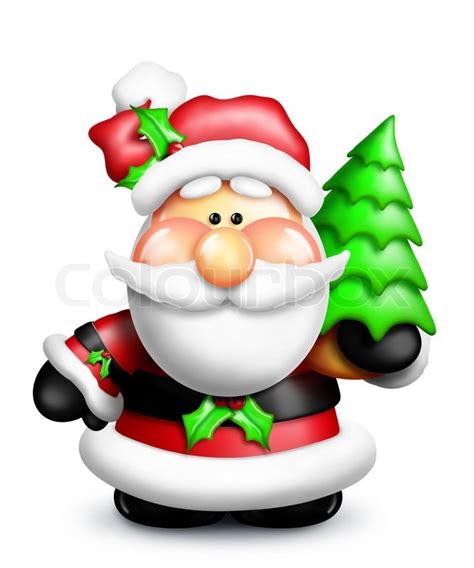 Christmas kit low poly style with rigged santa claus. Cartoon Santa with Christmas Tree | Stock Photo | Colourbox
