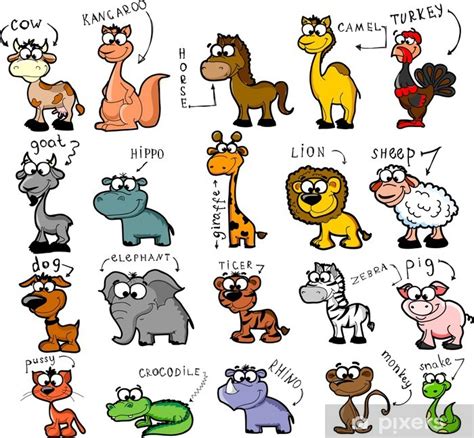 Vinilo Pixerstick Gran Conjunto De Animales De Dibujos Animados Pixers Vivimos Para Cambiar