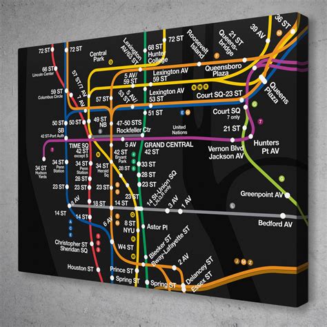 Nyc Subway Lines Map Manhattan Brooklyn Pop Art Modern Black Wall Art