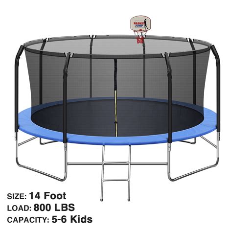 14ft Trampoline With Basketball Hoopandsafety Enclosure Net 800lbs