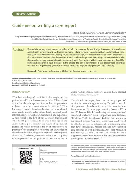 Pdf Guideline On Writing A Case Report