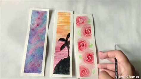 Diy 4 Simple Watercolor Bookmarks Tutorial Membuat Bookmark Youtube
