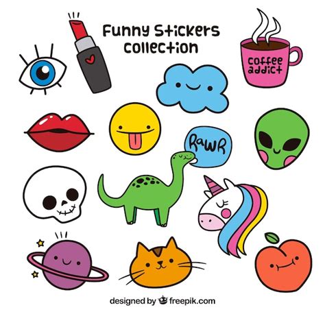 Colorful Variety Of Hand Drawn Stickers Vector Free Download