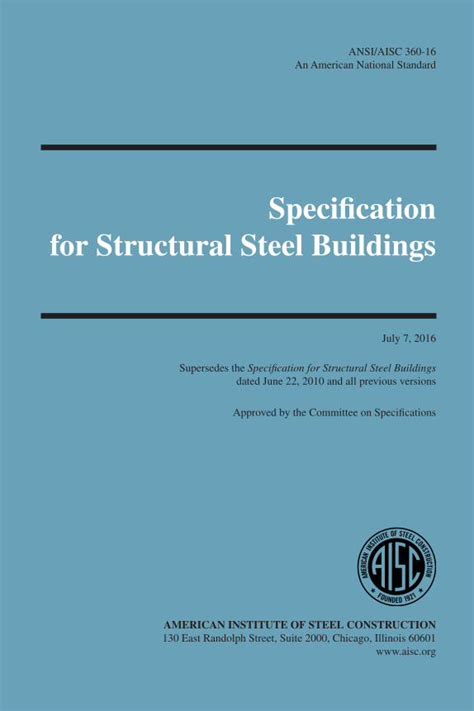 Pdf Ansiaisc 360 16 Specification For Structural Steel Buildings