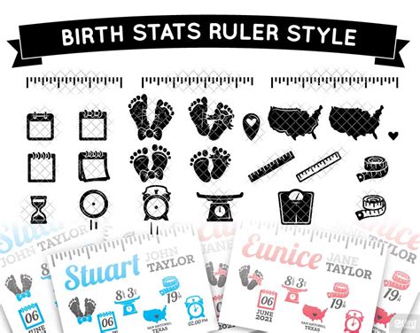 Birth Stats Ruler Svg Announcement Template In Svgdxfeps • Ohmycuttables