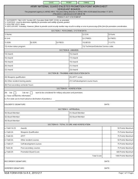 Army Promotion Point Worksheet