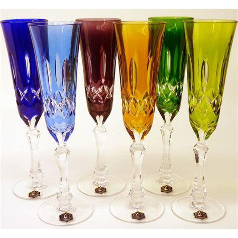 Color French Champagne Flute Cologne Multi Colored Set Of 6 Cologne Crystal Champagne