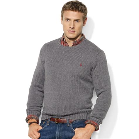 Ralph Lauren Crew Neck Cotton Sweater In Gray For Men Lyst