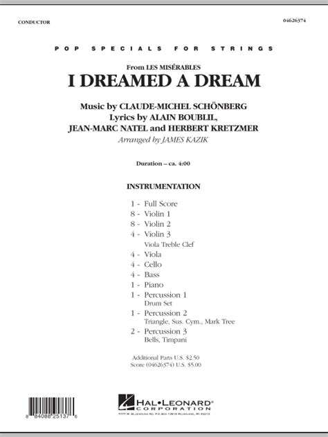 I Dreamed A Dream From Les Miserables Full Score Sheet Music