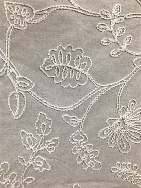 Embroidered Linen Cotton Premium Ivory Medium Weight Fabric Etsy