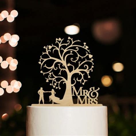 Rustic Wedding Cake Topper Mr And Mrs Cake Topper Silhouette Couple
