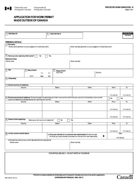 2011 Form Canada Imm 1295 E Fill Online Printable Fillable Blank