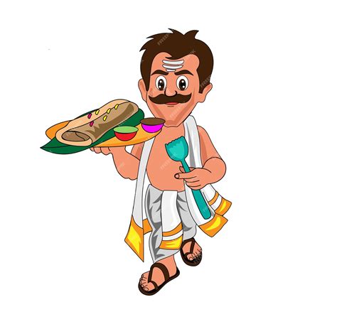 Premium Vector A Cartoon Of A Man Holding A Plate Of Food Veda Pov Indian Food Vector