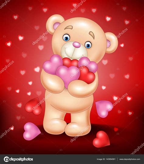 Cartoon Teddy Bear Hugging Bunch Of Heart Stock Vector Tigatelu