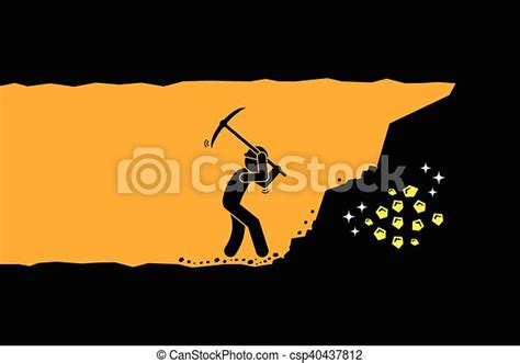 Man Digging Gold And Treasure Person Worker Digging And Mining For