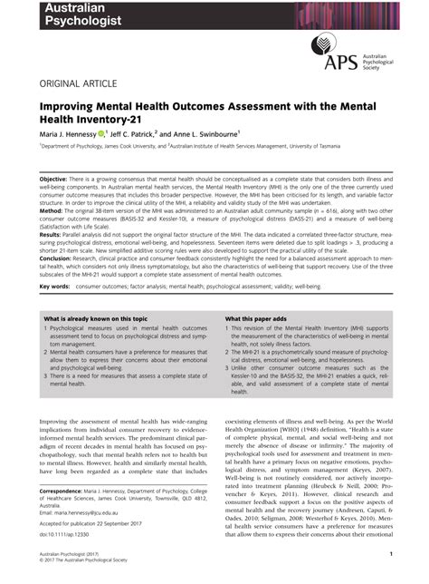 Pdf Improving Mental Health Outcomes Assessment With The Mental