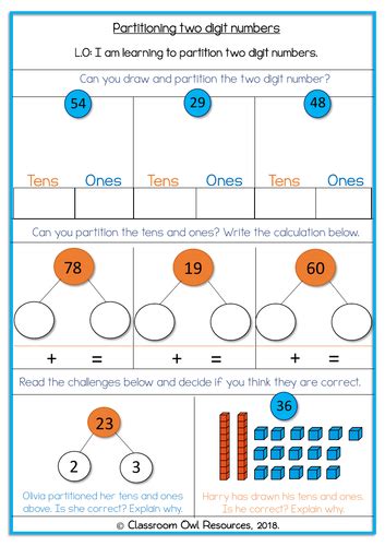 Year 2 Maths Partitioning 2 Digit Numbers Differentiated Worksheets