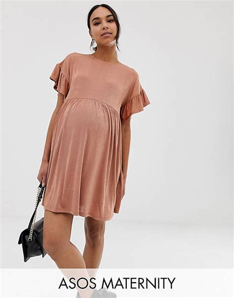 Asos Design Maternity Metallic Frill Sleeve Smock Dress Asos