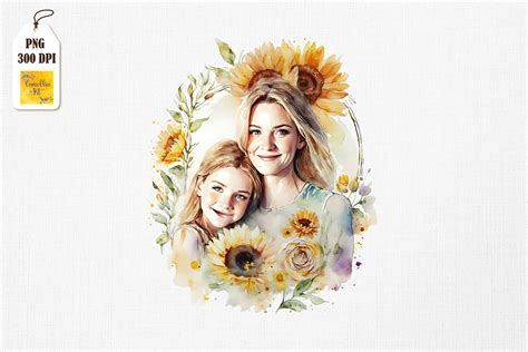 Mother And Daughter With Sunflowers 13 Graphic By Camellia Art · Creative