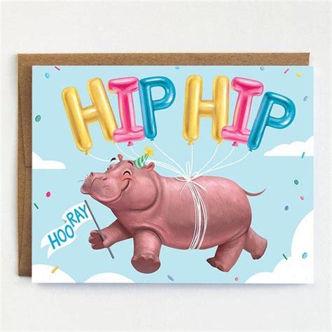Hippo Birthday Card Hippo Card Hip Hip Hooray Etsy Congratulations