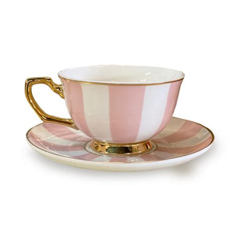 Pink And White Striped Tea Cup And Saucer The Parisian Tea Room