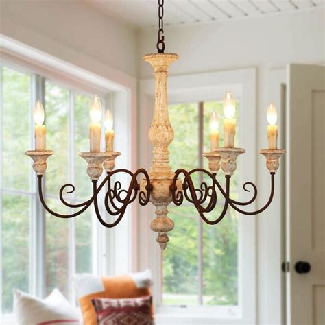 Oaks Decor Farmhouse Wood Chandelier 6 Light Anqitue Wood French